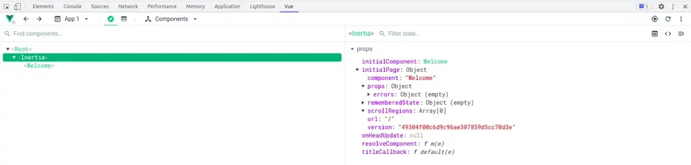 Vue DevTools output