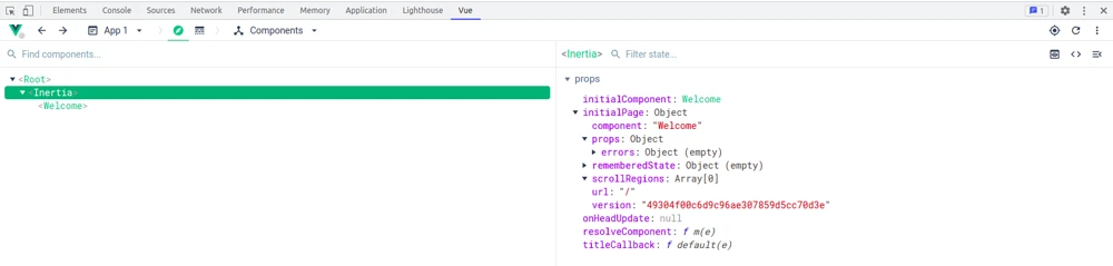 Vue DevTools output