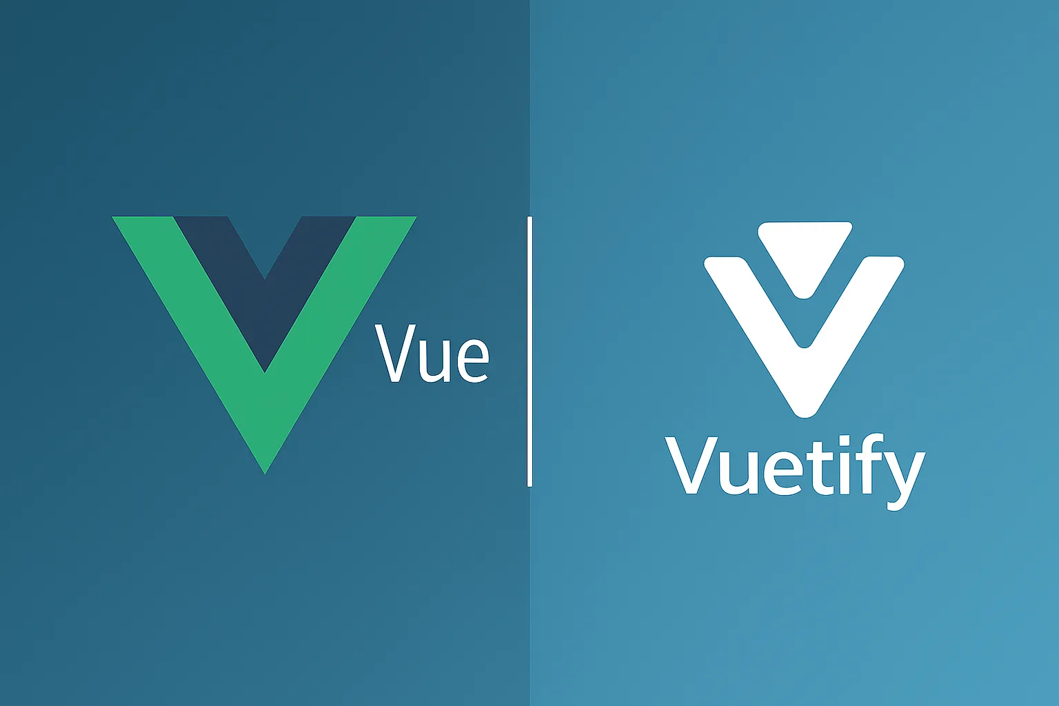 Split image with Vue and Vuetify official logos on gradient background